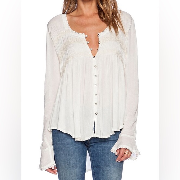 Free People Tops - Free People Blue Bird Smocked Top